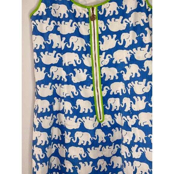 Lilly Pulitzer Tusk in the Sun Shift Dress Elephants Blue White Green Piping - Picture 11 of 16